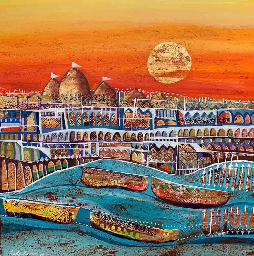 Joyous Journey, Acrylic, Gold & Copper on Linen Vinita Karim, Joyous Journey